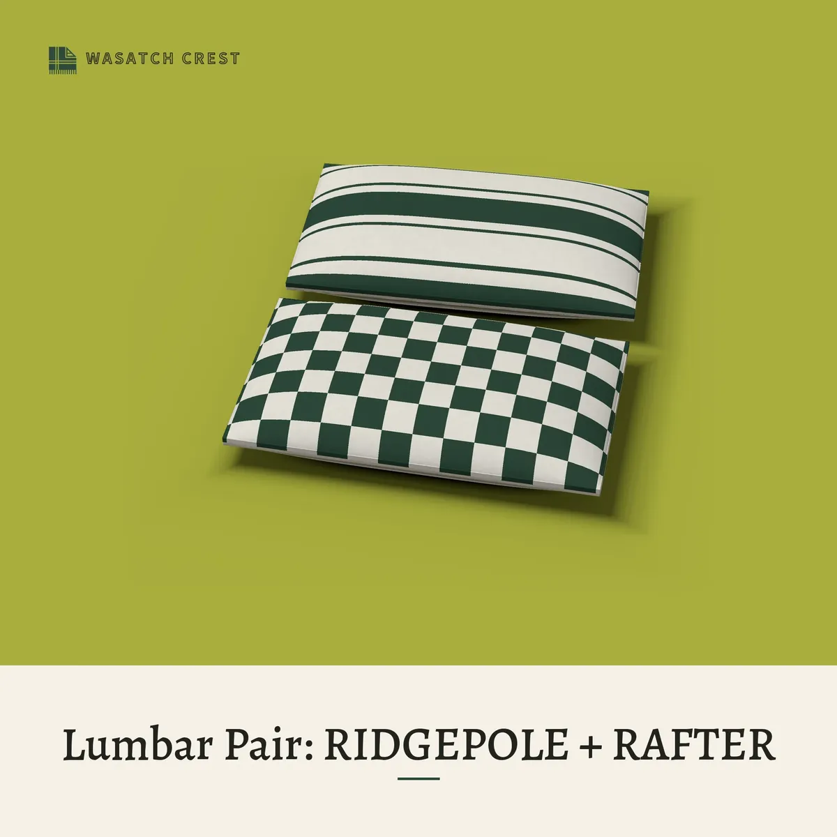Provisional render of the Lumbar Pair: RIDGEPOLE + RAFTER, not a photo of the finished product