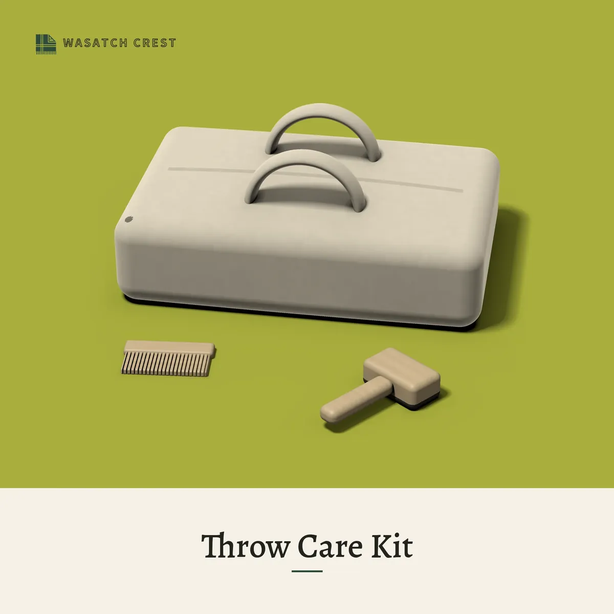 Provisional render of the Throw Care Kit, not a photo of the finished product